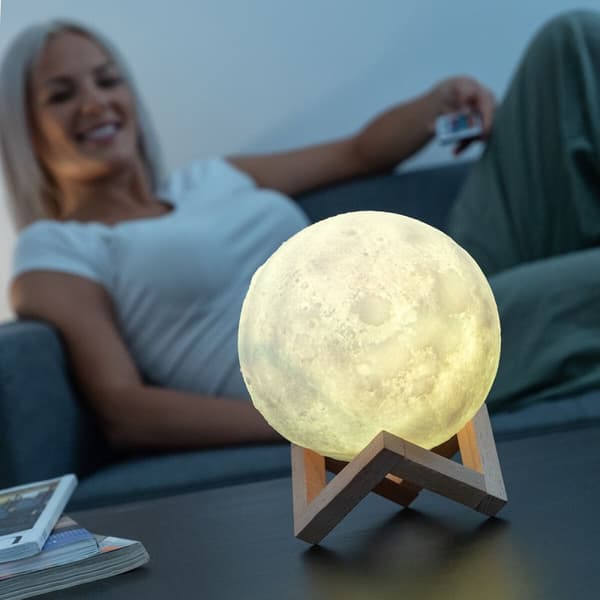 Uppladdningsbara LED-Lampan Måne Moondy InnovaGoods Vit, Trä