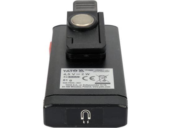 Yato YT-08555, 2 W, LED, 2 lamppu(a), IPX4, Musta, Taskutyövalo