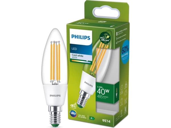 Philips Mignon og Lustre, 2,3 W, 40 W, E14, 485 lm, 50000 timer, Kjølig hvit