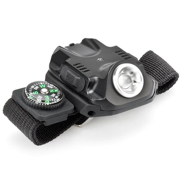 Handledslampa, LED, bärbar, inbyggt batteri, vattentätt med kompass