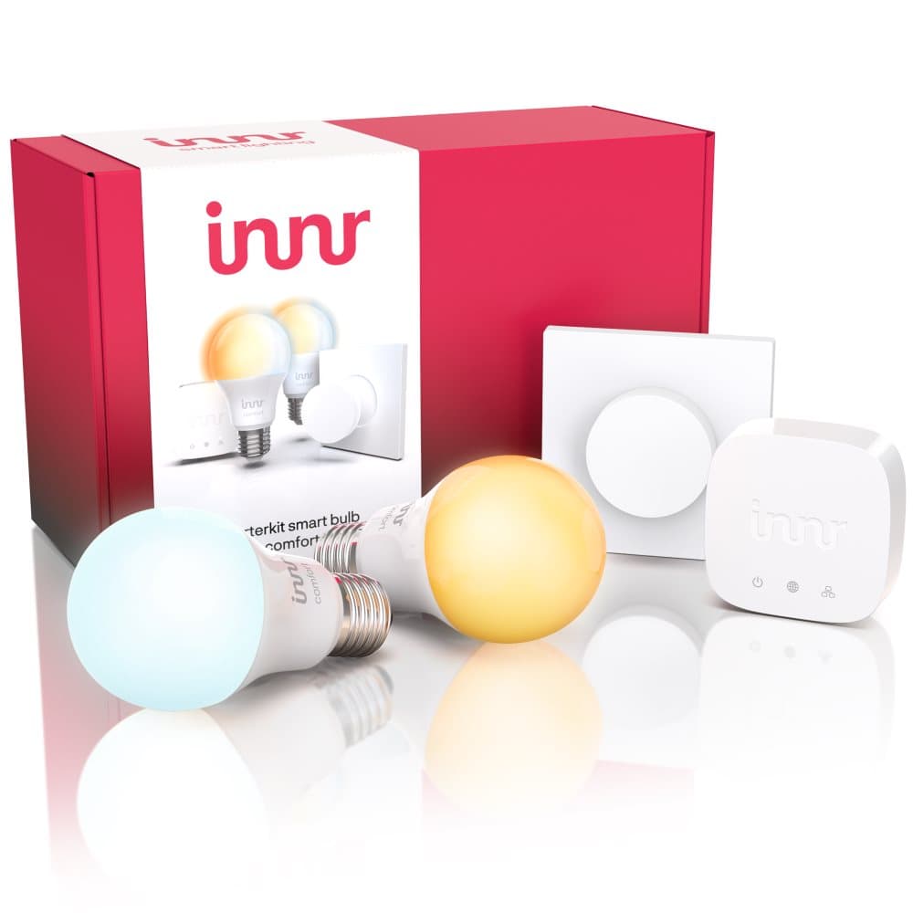 Innr Starter Kit E27 Bulb Comfort, including 1x Bridge, 1x Smart Button & 2x Tunable White Ambiance Bulbs, compatible with Alexa & Hey Google