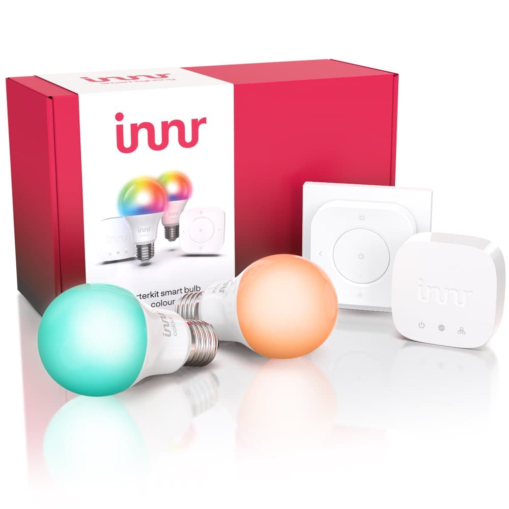 Innr Starter Kit E27 Bulb Color, including 1x Bridge, 1x Remote Control & 2x Color E27 Bulbs, compatible with Alexa & Hey Google