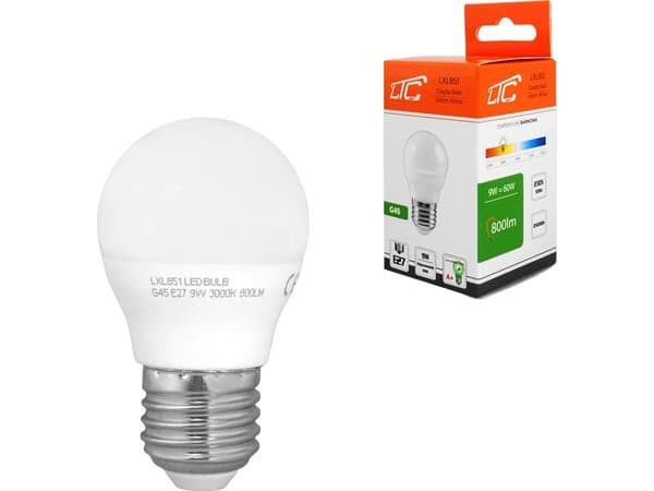LTC PS LED pære G45 E27 SMD 9W 230V c.hvit 800lm LTC.