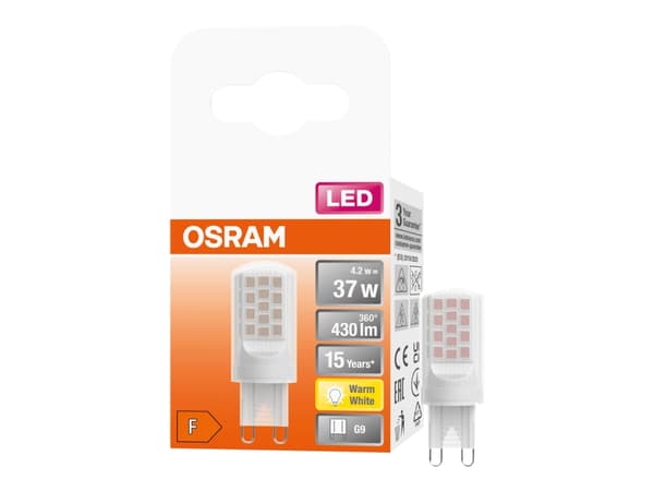 OSRAM - LED-hehkulamppu - muoto: kapseli - himmeä viimeistely - G9 - 4,2 W (vastaa 37 W) - luokka F - lämmin valkoinen valo - 2700 K