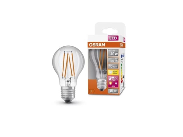 OSRAM LED STAR+ - LED-glödlampa med filament - form: A60 - klar finish - E27 - 4.9 W (motsvarande 40 W) - klass F - varmt vitt ljus - 2700 K