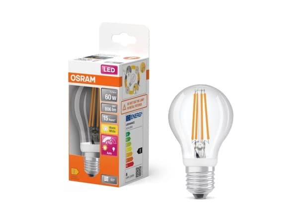OSRAM LED STAR+ - LED-glödlampa - form: A60 - klar finish - E27 - 7.3 W (motsvarande 60 W) - klass E - varmt vitt ljus - 2700 K