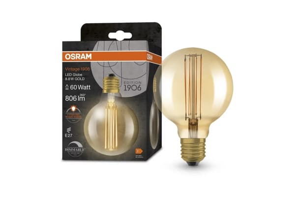 LEDVANCE LED-Leuchtmittel 1906LGL95D 8.8W/822 230VFILGDE27FS1, 8,8 W, 60 W, E27, 806 lm, 15000 h, Miellyttävä lämmin valo