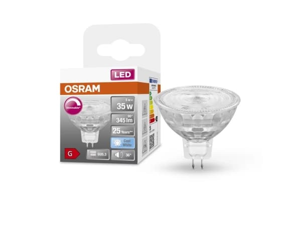OSRAM LED SUPERSTAR - LED-pære for søkelys - form: MR16 - GU5.3 - 5 W (ekvivalent 12 W) - klasse G - kjølilg hvitt lys - 4000 K
