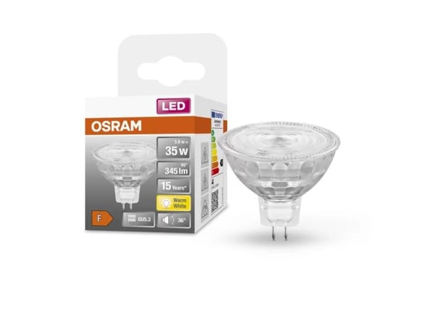 OSRAM LED STAR - LED-spotlight - form: MR16 - GU5.3 - 3.8 W (motsvarande 35 W) - klass F - varmt vitt ljus - 2700 K