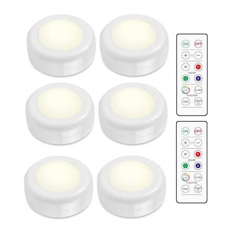 6st LED-Spotlights med 2 Fjärrkontroll - Vit