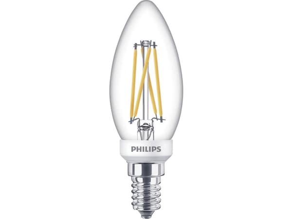 Philips - LED-filamentlyspære - form: B35 - klar finish - E14 - 2.5 W (ekvivalent 25 W) - klasse D - varmt hvitt lys - 2200-2700 K