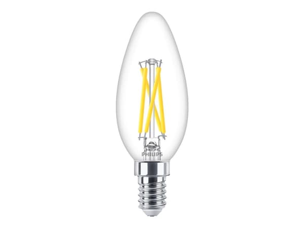 Philips - LED-filamentlyspære - form: B35 - klar finish - E14 - 2.5 W (ekvivalent 25 W) - klasse D - varmt hvitt lys - 2200-2700 K