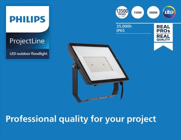 Philips Flomlys, Sort, IP65, 150 W, LED, 3000 K, 13500 lm