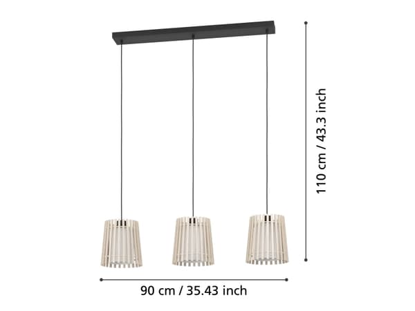 EGLO FATTORIA LANGBORD 3L E27 SORT/BRUN/HVID