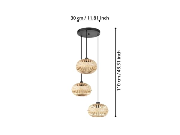 EGLO AMSFIELD 1 CLUSTER RIIPUS 3XE27 MUSTA/LUONTO