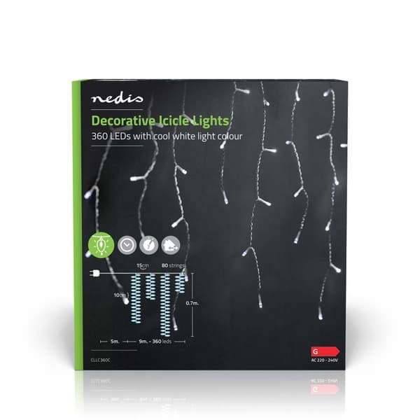 Nedis Dekorative Istaplys | 360 LED's | Kald Hvit | 9.00 m | Lyseffekter: 7 | Nettstrøm drevet