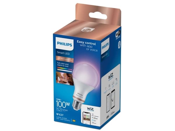Philips Smart - LED-glödlampa - form: A67 - glaserad finish - E27 - 13 W (motsvarande 100 W) - klass E - helfärg - 2200-6500 K