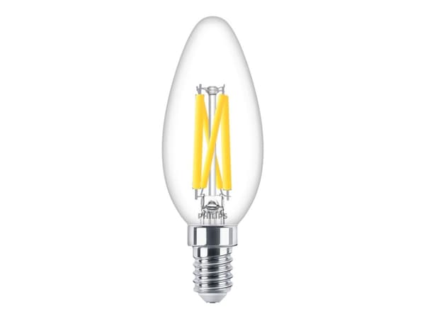 Philips - LED-glödlampa med filament - form: B35 - klar finish - E14 - 3.4 W (motsvarande 40 W) - klass D - varmt vitt ljus - 2200-2700 K