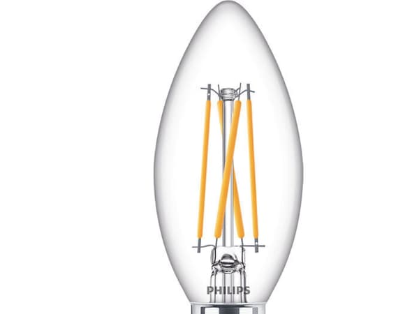 Philips - LED-glödlampa med filament - form: B35 - klar finish - E14 - 3.4 W (motsvarande 40 W) - klass D - varmt vitt ljus - 2200-2700 K