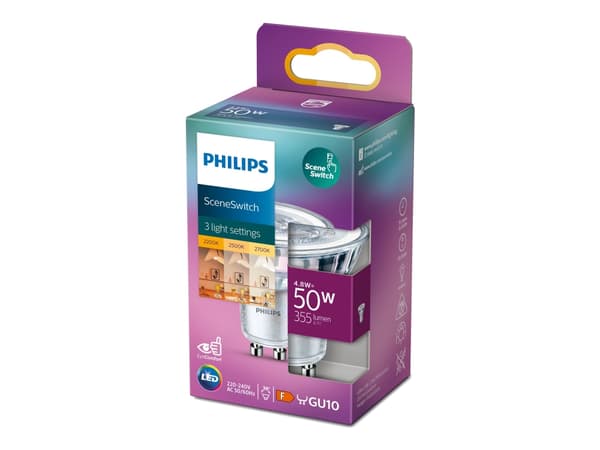 Philips SceneSwitch - LED-pistepolttimo - muoto: PAR16 - GU10 - 1,5/3,5/4,8 W (50 W ekvivalentti) - luokka F - erittäin lämmin valkoinen/erittäin läm