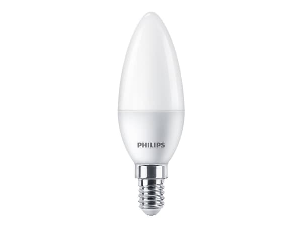 Philips - LED-glödlampa - form: B35 - glaserad finish - E14 - 5 W (motsvarande 40 W) - klass F - varmt vitt ljus - 2700 K (paket om 4)