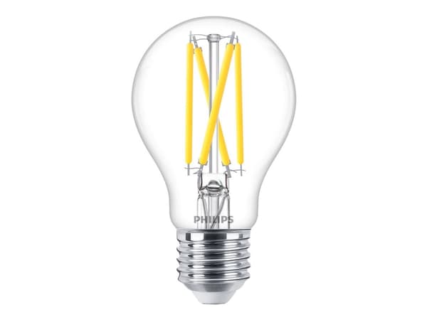 Philips - LED-filamentlyspære - form: A60 - klar finish - E27 - 5.9 W (ekvivalent 60 W) - klasse D - varmt hvitt lys - 2200-2700 K