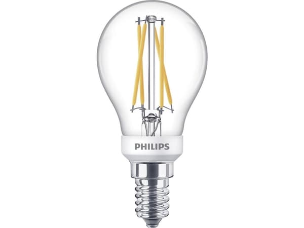 Philips - LED-filamentlyspære - form: P45 - klar finish - E14 - 2.5 W (ekvivalent 25 W) - klasse D - varmt hvitt lys - 2200-2700 K