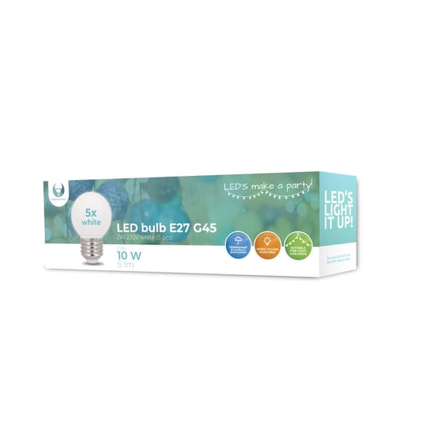LED-pære E27 G45 2 W 230 V neutral hvid 5-pak
