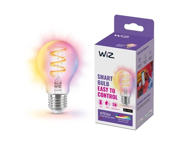 WiZ Colors - LED-glödlampa med filament - form: A60 - klar finish - E27 - 6.3 W (motsvarande 40 W) - klass G - RGB-lampa - 2200-6500 K