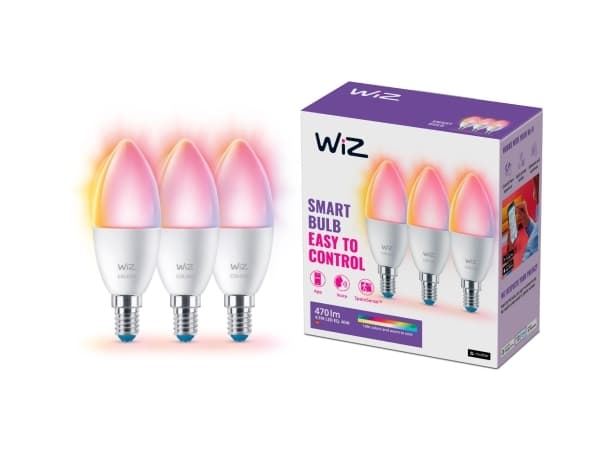 WiZ - LED-glödlampa - form: C37 - E14 - 4.9 W (motsvarande 40 W) - klass F - RGB-lampa - 2200-6500 K - matt (paket om 3)