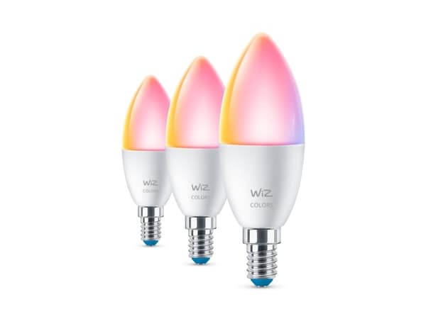 WiZ - LED-glödlampa - form: C37 - E14 - 4.9 W (motsvarande 40 W) - klass F - RGB-lampa - 2200-6500 K - matt (paket om 3)