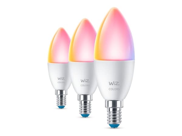 WiZ - LED-glödlampa - form: C37 - E14 - 4.9 W (motsvarande 40 W) - klass F - RGB-lampa - 2200-6500 K - matt (paket om 3)