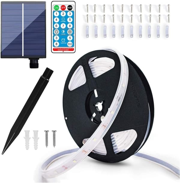 INF Solar LED hvit lyslist med 8 lysfunksjoner for gårdsbalkong