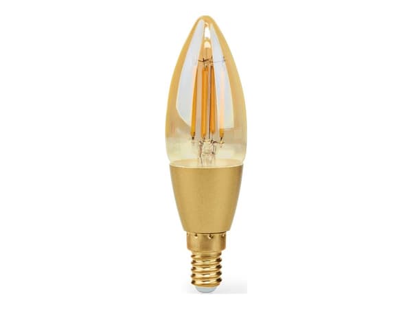 Nedis SmartLife - LED-glödlampa med filament - form: ljus - E14 - 4.9 W (motsvarande 40 W) - klass F - varmt vitt ljus - 1800-3000 K - guld