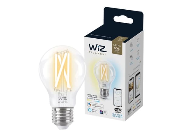 WiZ Filament-lamppu kirkas 6,7 W (vastaa 60 W) A60 E27, Älylamppu, Wi-Fi, Läpinäkyvä, E27, Multi, 2700 K