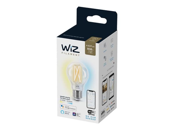 WiZ Filament-lamppu kirkas 6,7 W (vastaa 60 W) A60 E27, Älylamppu, Wi-Fi, Läpinäkyvä, E27, Multi, 2700 K