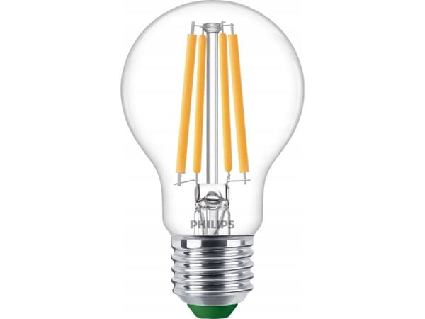 Philips - LED-glödlampa med filament - form: A60 - klar finish - E27 - 4 W (motsvarande 60 W) - klass A - varmt vitt ljus - 2700 K - transparent
