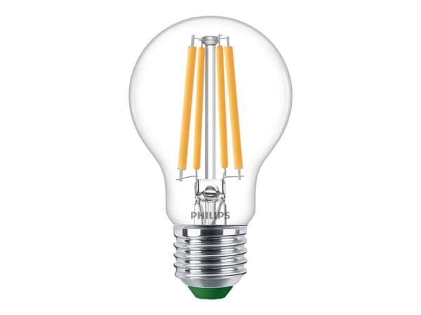 Philips - LED-glödlampa med filament - form: A60 - klar finish - E27 - 4 W (motsvarande 60 W) - klass A - varmt vitt ljus - 2700 K - transparent