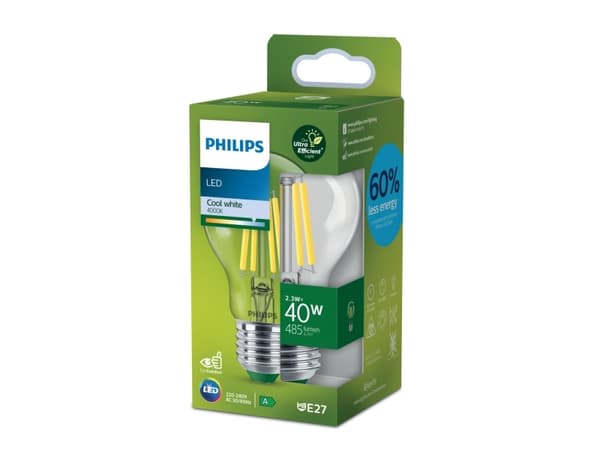 Philips Lamppu, 2,3 W, 40 W, E27, 485 lm, 50000 h, Viileä valkoinen