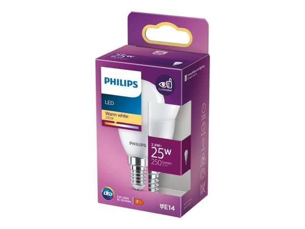 Philips - LED-glödlampa - form: P45 - glaserad finish - E14 - 2.8 W (motsvarande 25 W) - klass F - varmt vitt ljus - 2700 K