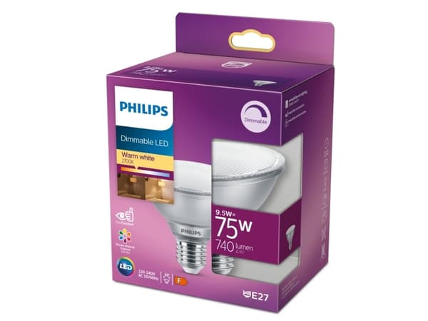 Philips - LED-spotlight - form: PAR30S - klar finish - E27 - 9.5 W (motsvarande 75 W) - klass F - varmt vitt ljus - 2700 K