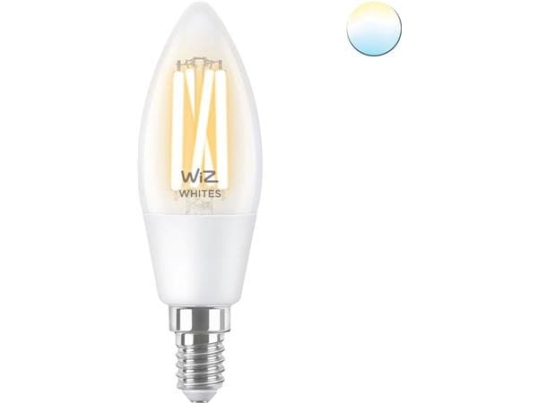 WiZ Filament-kynttilälamppu kirkas 4,9 W (vastaa 40 W) C35 E14, Älylamppu, Wi-Fi, Valkoinen, E14, Multi, 2700 K