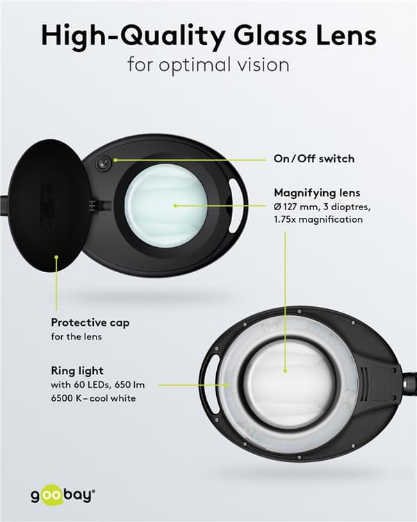 LED-förstoringslampa med klämma, 8 W, svart