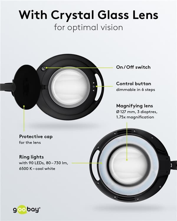LED forstørrelseslampe med klemme, 9 W, sort