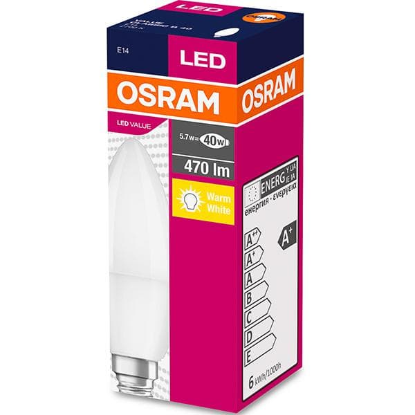 BEC LED Osram, soclu E14, putere 5.7W, forma lumanare, lumina alb calda, alimentare 220 - 240 V, "000004052899326453" (timbru verde 0.45 lei)