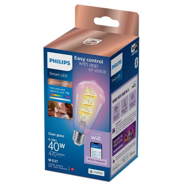 WiZ | Philips Smart WiFi Filament Clear ST64 RGB | E27 | 6.3 W | Full colour