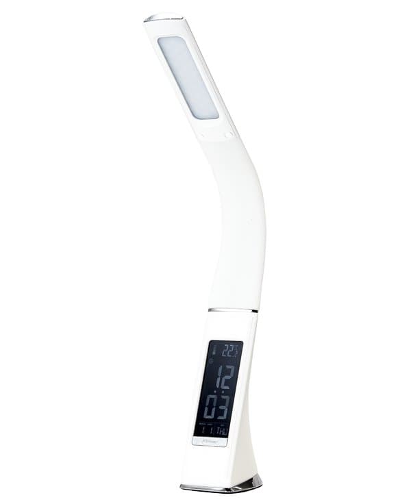 IMMAX LED stolní lampička Leather/ 6,5W/ 300lm/ 5V/1A/ 3 barvy světla/ flexibilní rameno/ možnost vypnutí LCD/ USB/ bílá