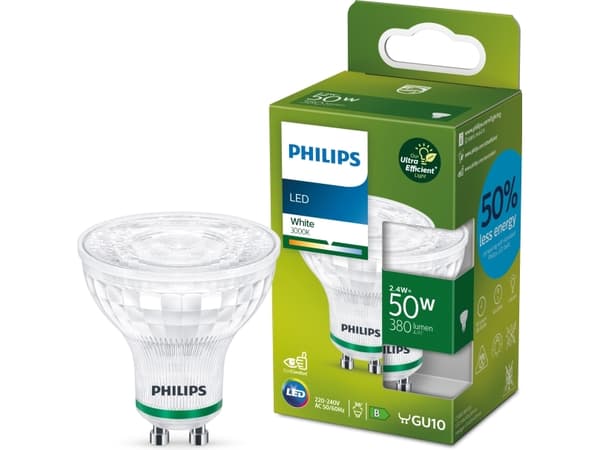 Philips Spot, 2,4 W, 50 W, GU10, 380 LM, Vit