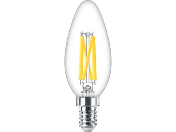 Philips - LED-glödlampa med filament - form: B35 - klar finish - E14 - 5.9 W (motsvarande 60 W) - klass D - varmt vitt ljus - 2700 K