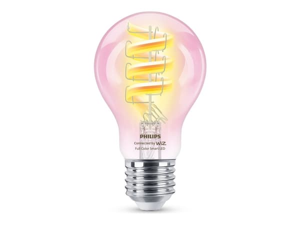 Philips Smart - LED-filamentlyspære - form: A60 - klar finish - E27 - 6.3 W (ekvivalent 40 W) - klasse G - RGB-lys - 2200-6500 K
